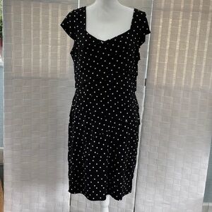 White House Black Market Black & White Polka Dot Midi Dress, size 16